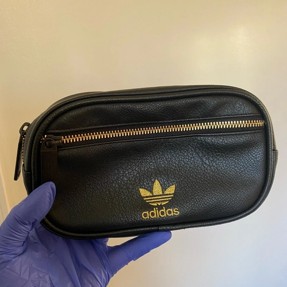 Adidas Black Leather Bag with Gold Zipper